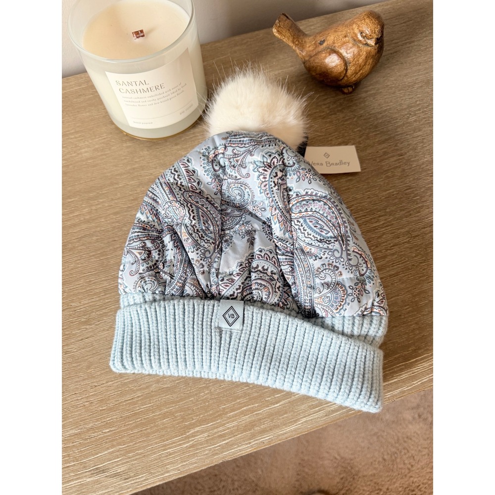 Vera Bradley Puffer Beanie Hat Women Light Blue One Size